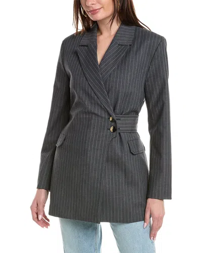 Ganni Stripe Belt Blazer In Blue