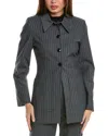 Ganni Single Breasted Jacket With Grey Stripes In Grey
