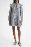Ganni Womens Black Wide-collar Stripe Organic-cotton Mini Shirt Dress In Black