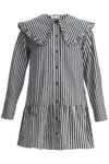 Ganni Womens Black Wide-collar Stripe Organic-cotton Mini Shirt Dress