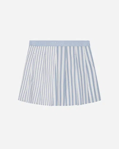 Ganni Striped Pleated Mini Skirt In Blue