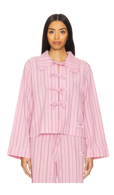 Ganni Stripe Cotton Pyjamas Shirt In Lilac Sachet
