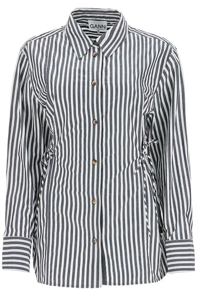 GANNI GANNI STRIPE COTTON SHIRT BLACK