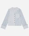 Ganni Stripe-print Cropped Poplin Shirt In Blue