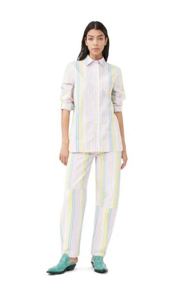 Ganni Stripe Cotton Shirt In Multicolor