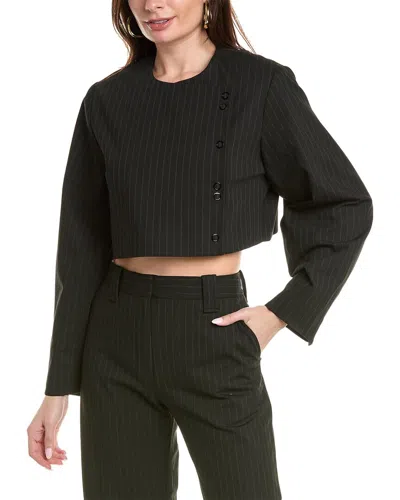 Ganni Stripe Cropped Blazer In Black