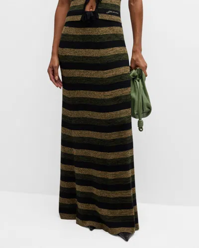 Ganni Stripe Merino Maxi Skirt In Multicolour