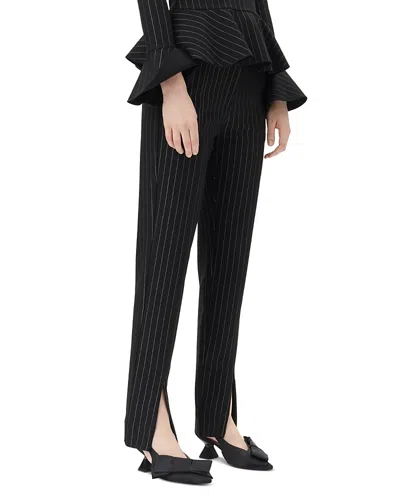 Ganni Stripe Mid Waist Pants In Black