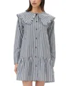 Ganni Womens Black Wide-collar Stripe Organic-cotton Mini Shirt Dress In Black