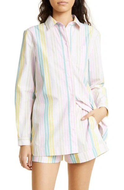Ganni Striped Cotton Shirt In Multi-colour
