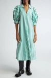 GANNI STRIPE ORGANIC COTTON MIDI SHIRTDRESS