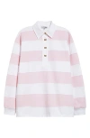 Ganni Striped Cotton Jersey Polo Sweater In Mauve Chalk
