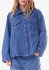 Ganni Stripe Overdyed Denim Jacket In Blue