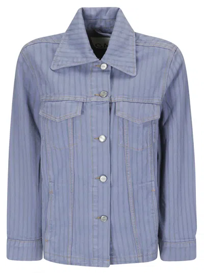 Ganni Stripe Overdyed Denim Jacket In Blue