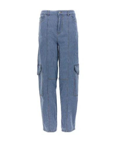 Ganni Stripe-pattern Cargo Jeans In Blue