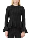 Ganni Pinstriped Peplum Blouse In Black