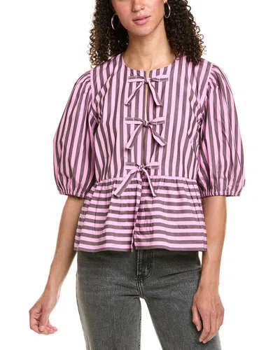 Ganni Stripe Peplum Puff Sleeve Blouse