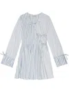Ganni Stripe-print Cotton Mini Wrap Dress In Grey