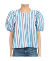 Ganni Stripe-print Organic Cotton Blouse In Blue