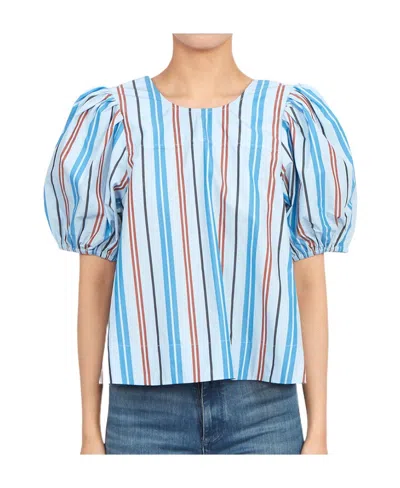 Ganni Stripe-print Organic Cotton Blouse In Blue