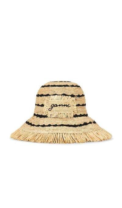 Ganni Stripe Raffia Bucket Hat In Multicolour