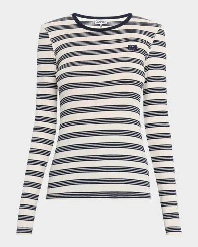 GANNI STRIPE SOFT COTTON LONG SLEEVE T-SHIRT
