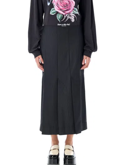 Ganni Dark Grey Stripe Suiting Midi Skirt In Multi