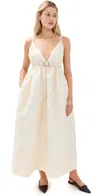 Ganni Stripe-pattern Midi Dress In Egret