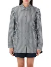 Ganni Stripe Cotton Shirt Black In Multi