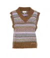Ganni Soft Striped Knit Vest With A Comfortable In Multicolour