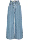 Ganni Striped Baggy Jeans In Blue