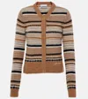 Ganni Multicolor Striped Cardigan With Logo Embroidery In Wool Woman In Brown