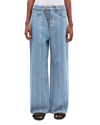 Ganni Striped Baggy Jeans In Mid Blue Stone