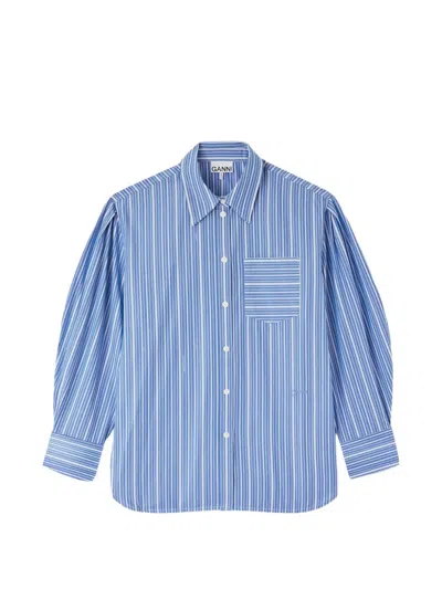 Ganni Striped Balloon-sleeve Shirt In Blue