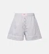 Ganni Violet Shorts With Logo Patch On The Front And All-over Striped Motif In Viscose Blend Woman In Blue