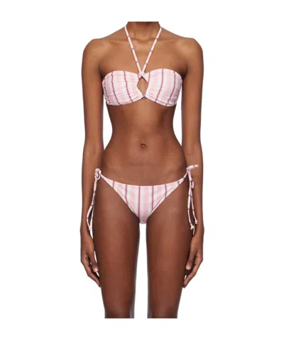 Ganni Striped Bikini Top In Brown