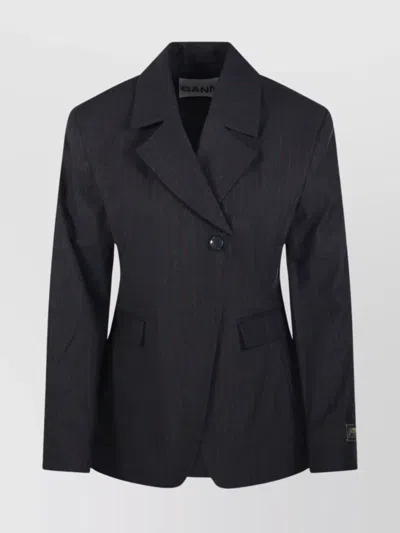 Ganni Striped Blazer Featuring Front Pockets In Blue