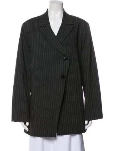 Pre-owned Ganni Striped Blazer In Green