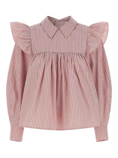 Ganni Striped Blouse In Pink