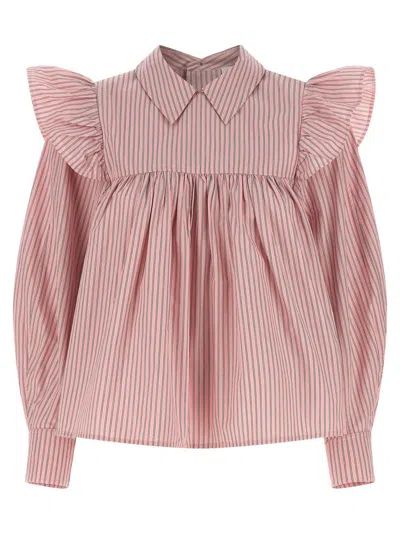 Ganni Striped Blouse Shirt And Blouse Pink