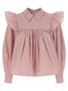 Ganni Striped Blouse Shirt And Blouse Pink In Pink