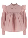 Ganni Striped Blouse Shirt And Blouse Pink In Pink