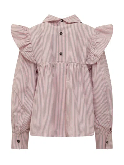 Ganni Striped Blouse With Vothent Mini Size In Chalk Pink
