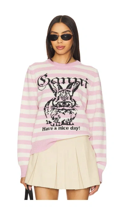 GANNI STRIPED BUNNY GRAPHIC SWEATER