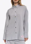 Ganni Women Multicolor Shirt With All-over Stripes And Logo Patch On The Front In Viscose Blend Woma