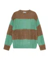 Ganni Striped Cable-knit Merino Wool-blend Sweater In Green