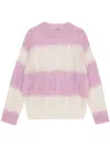 Ganni Striped Mohair Cable O-neck Sweater In Pink