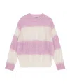 Ganni Striped Mohair Cable O-neck Sweater In Pink
