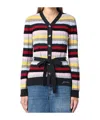 Ganni Multicoloured Striped Cardigan With Belt In Red