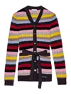 Ganni Multicoloured Striped Cardigan With Belt In Red